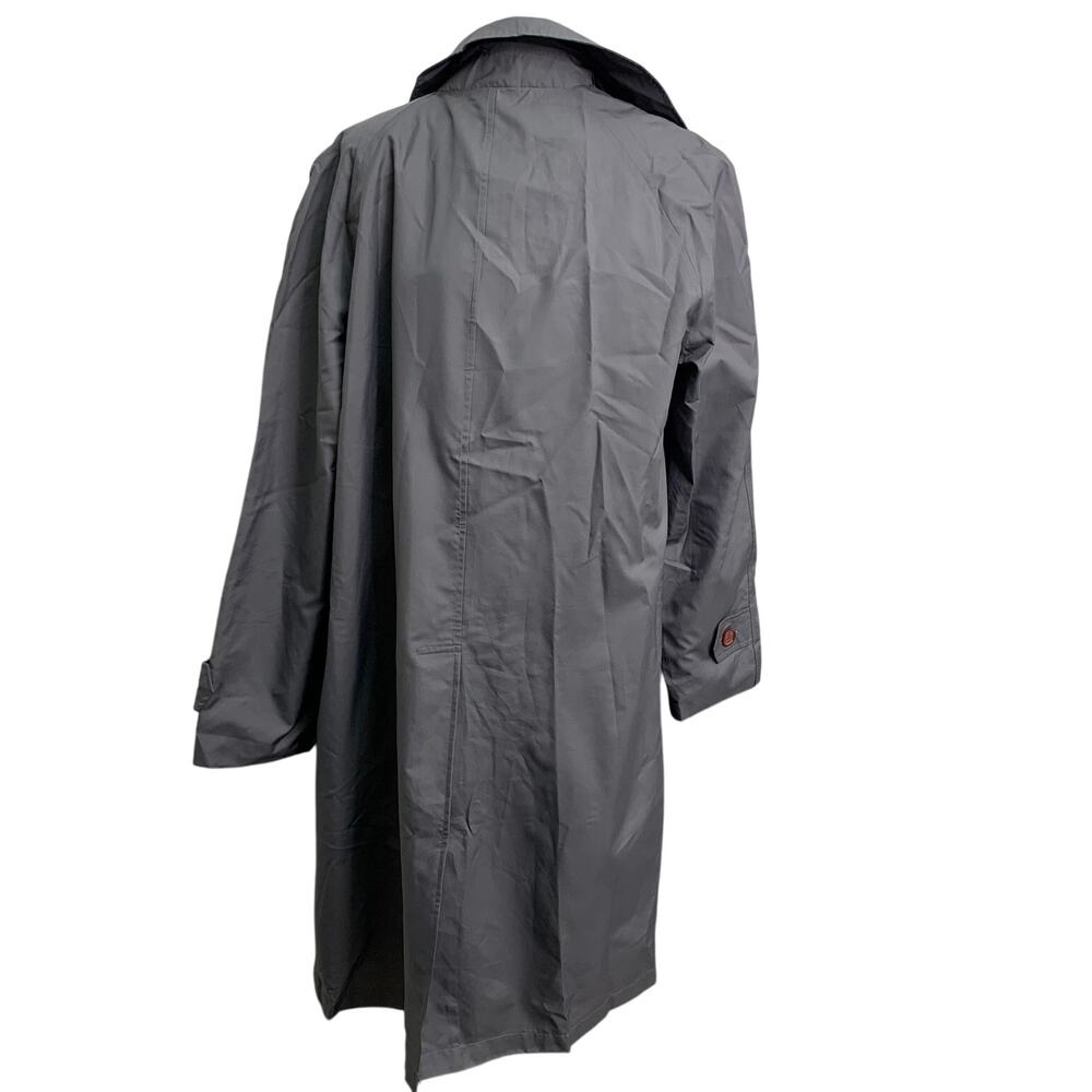Totes Sz Medium Packable Rain Jacket Trench Coat Gray Long Lightweight Collar - Picture 2 of 9